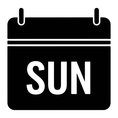 Önünde Pazar 'ı gösteren büyük beyaz harflerle Güneş' in kısaltmasının yer aldığı beyaz arkaplanlı basit bir siyah takvim. Takvim, siyah, beyaz. beyaz s u metin kısaltması ile siyah takvim