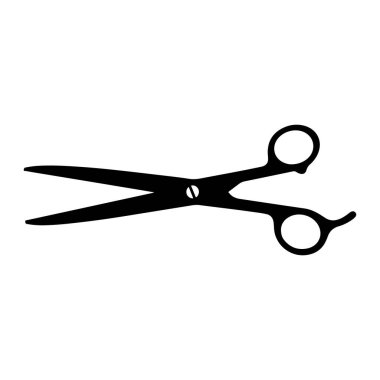 Düz beyaz bir zemine karşı basit bir makas silueti. Makas iki döngü sapı ve sivri uçlu bıçaklar. Ek detay veya doku içermeyen temel bir gösterim.