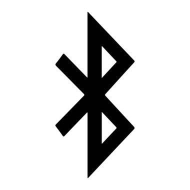 Siyah bir bluetooth düz beyaz bir arkaplan üzerine kuruludur. Biçimlendirilmiş bir harf olan B kesişen çizgilerden oluşur ve kendine özgü bir şekil oluşturur. Bluetooth, sembol, siyah. Beyaz arkaplan sembolündeki siyah bluetooth kablosuz.