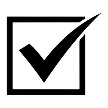 Siyah bir işaret, beyaz bir arkaplanda siyah bir kare kutunun içine yerleştirilir. Kontrol işareti kalın ve kalın, kutunun sol tarafından sağ tarafına doğru uzanıyor. Kutunun köşeleri yuvarlak ve kalın bir kenarı var. Bu basit bir gösterim.