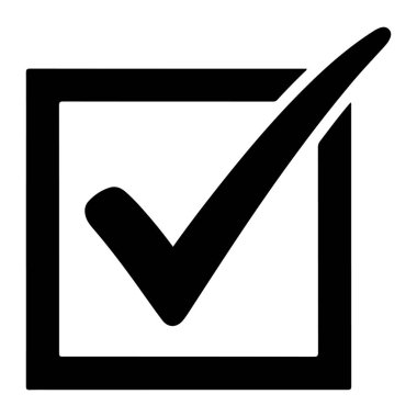 Beyaz arka planda işaretli basit bir siyah onay kutusu. Kutunun kalın siyah bir sınırı ve kutuyu dolduran büyük bir siyah işaret var. İşaretle, işaretle, işaretle. İşaretleme kutusundaki siyah işaretleme işaretlendi.