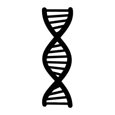 Beyaz arka planda DNA çift sarmal yapısını gösteren basit bir siyah resim. Çift sarmal kalın siyah çizgilerle biçimlendirilir, bu da şeker-fosfat omurgasını ve baz çiftlerini temsil eder. Ek detay veya doku içermeyen bir 2D.