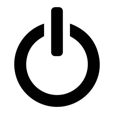 Beyaz arka planda basit bir siyah güç düğmesi. Elektronik cihazlarda bulunan bir güç düğmesine benzeyen dikey çizgileri olan bir daire. Güç düğmesi, güç sembolü, kapatma düğmesi. Beyaz arkaplan güç sistemindeki siyah güç düğmesi