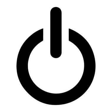 Beyaz arka planda siyah güç düğmesi sembolü. Sembol, çember boyunca uzanan dikey bir çizgiye sahip bir çemberdir ve altta bir boşluk vardır. Sembol genellikle elektronik d üzerindeki güç düğmesini göstermek için kullanılır.