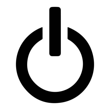 Beyaz arka planda siyah güç düğmesi sembolü. Sembol, çember boyunca uzanan dikey bir çizgiye sahip bir çemberden oluşur ve çizginin her iki tarafında da iki küçük boşluk vardır. Sembol genellikle gücü temsil etmek için kullanılır.