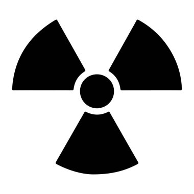 Beyaz arka planda siyah radyasyon sembolü. Sembol, merkezde dışa doğru uzanan ve pervaneyi andıran üç kavisli bıçaklı bir daireden oluşur. Sembol koyu siyah ve çemberin etrafında ince beyaz bir çizgi var. Arka plan...