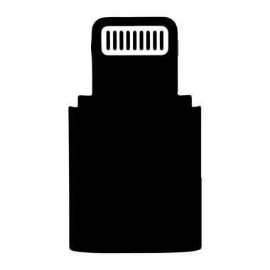 Beyaz arka planda basit bir USB flaş bellek. USB portlarını temsil eden dikey çizgilerde beyaz konnektör detayı olan koyu siyah bir renktir. Flaş belleğin gövdesi yuvarlak kenarlı ve hafif bir dikdörtgendir.