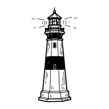 Deniz fenerinden yayılan siyah-beyaz bir fener feneri kare tabanlı, konik bir kuleye, kalın çizgilerde bir fener odasına, basit gölgelendirmeye ve deniz fenerinin lig 'inin stilize edilmiş bir temsiline sahiptir.