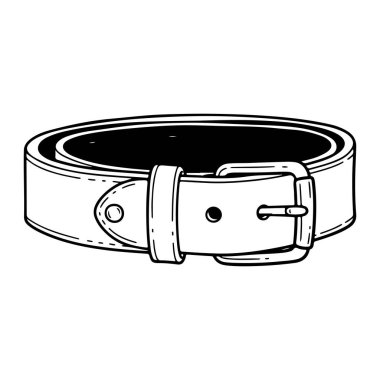 Tokalı siyah beyaz bir deri kemer. Kemer yatay pozisyonda, toka sağa bakıyor. Kemerin pürüzsüz, dikişli bir kenarı ve basit bir dikdörtgen tokası var. Kemerin içi simsiyahken, t