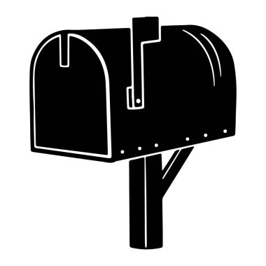 Posta kutusundaki siyah beyaz bir posta kutusu. Posta kutusu, siyah gövde ve beyaz çizgilerle basit bir çizgi şeklinde tasvir edilir. Posta göndermek için önünde kıvrımlı ve boşluk var. Posta kutusu kısa bir direğe monte edilmiştir.