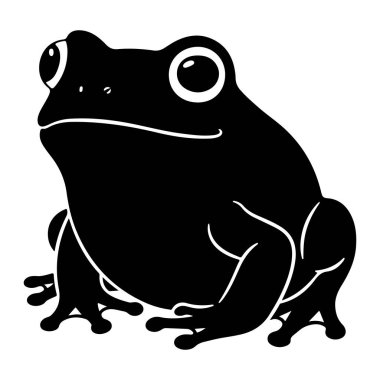 Beyaz çizgileri olan, beyaz bir arka planda oturan basit bir kara kurbağa silueti. Kurbağanın büyük gözleri, geniş bir ağzı ve yuvarlak bir vücudu vardır. Temiz çizgiler ve en küçük detaylar, ona stilize ve komik bir görünüm kazandırıyor..