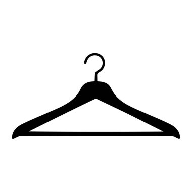 Sade beyaz bir arkaplan karşısında basit bir elbise askısı silueti. Askıda bir kanca ve yatay bir çubuk var. İki eğimli kol dışarı doğru eğimli. Bu minimalist ve herhangi bir ek detay veya doku eksikliği.