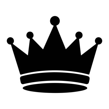 Her birinin üstünde küçük bir daire olan beş üçgen noktalı basit bir siyah taç. Tacın altında hafif bir gölge olan düz bir tabanı var, derinlik hissi veriyor. Arkaplan düz beyaz, koyu siyah tacı karşılıyor..