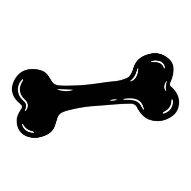 Parlak yansıtıcı bir yüzeyi olan basit bir siyah köpek kemiği, düz beyaz bir arka plan üzerine kurulmuş. Kemik, düz kıvrımlı ve yuvarlak kenarlı çizgi film tarzında tasvir edilir. Köpek kemiği, siyah, beyaz arka plan. siyah köpek kemiği beyaz arkaplan karikatürü