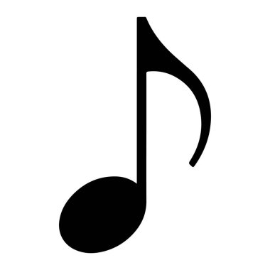 Büyük bir siyah sekizinci nota sembolü düz beyaz arka plan üzerine kuruludur. Notun eğri bir gövdesi ve oval şekilli bir nota başı ile kendine özgü bir şekli var. Basit ve tek bir müzik notası