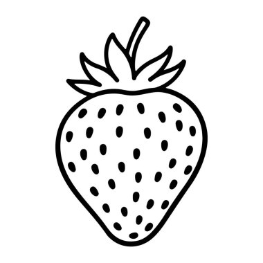 Beyaz arka planda basit bir çilek çizgisi. Çileğin kendine özgü bir gözyaşı damlası şekli vardır. Kısa saplı ve yapraklı. Çileğin gövdesi oval şeklinde küçük tohumlarla kaplıdır. Tarzı minimalist ve çizgi film gibi, Bo ile.