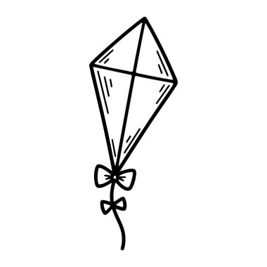 Altına fiyonk bağlanmış elmas şeklinde bir parti balonunun basit siyah çizgisi. Balon, doku ve gölgelemeyi gösteren birkaç kısa çizgi ile çizilmiş. Yay ortasında küçük bir daire olan iki döngüden oluşur. Arkaplan