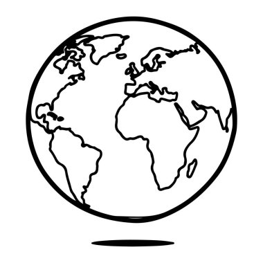 Beyaz arka planda Amerika, Afrika ve Avrupa 'yı gösteren basit bir siyah çizgi. Küre, ekvatoru temsil eden ince siyah bir çizgi ve g 'yi gösteren küçük oval bir şekil ile eğimli bir açıyla merkezlenir ve görüntülenir.