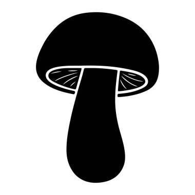 Beyaz arka planda siyah bir mantar silueti. Mantarın yuvarlak bir kapağı ve uzun bir sapı vardır. Şapkanın altındaki solungaçlar beyaz çizgilerle tasvir edilmiş ve kısa çizgiler dokuyu işaret ediyor. Düz, iki boyutlu, shad 'siz.