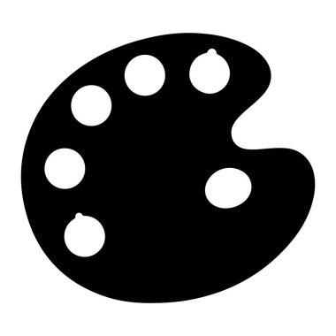 Boya tutmak için altı yuvarlak delikleri olan, sade, koyu siyah bir palet. Düz beyaz arka plan üzerine kurulmuş. Paletin sağ tarafında küçük bir girinti olan oval bir şekli var. Siyah ve beyaz renkli bir minimalist..