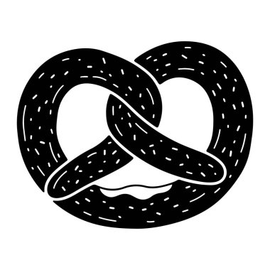 Beyaz arkaplan üzerine odaklanmış siyah bir çubuk kraker. Krakerin kalın ve kalın bir ana hatları vardır ve susam tohumu veya tuza benzeyen küçük beyaz çizgilerle kaplıdır. Karakteristik bir döngü şeklinde bükülür, bir ucu kesişir.