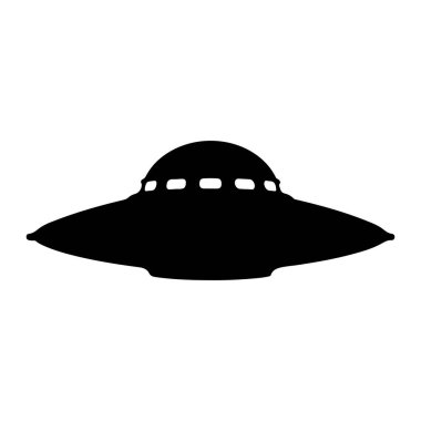 Kubbeli ve düz tabanlı bir uçan dairenin siyah silueti beyaz bir arkaplan üzerine kuruludur. Siluet, kubbenin ortasındaki beş beyaz oval pencereden oluşuyor. Şekil simetrik, düz kıvrımlı ve düz tabanlı.