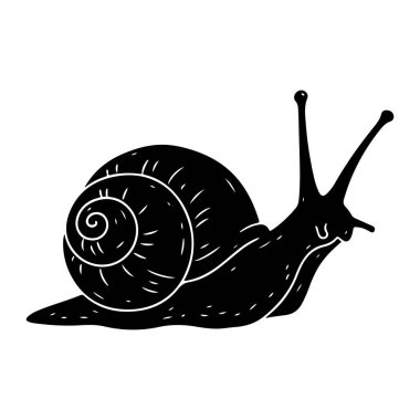 Beyaz detayları olan siyah bir salyangoz sade beyaz bir zemin üzerine kuruludur. Salyangozun sarmal desenli ve dokusunu gösteren çizgileri olan büyük bir kabuğu vardır. Kafasında iki uzun anten ve küçük bir gülümsemesi var. Salyangozun vücudu ve ayağı da...