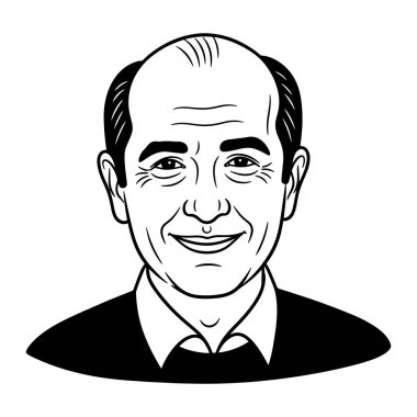 Kel kafalı, takım elbiseli ve kravatlı, gülümseyen orta yaşlı bir adam. Basit bir beyaz arka plan ve adamın yüz ifadesi ve kıyafetine odaklanma. Siyah ve beyaz, adamım, gülümsüyor. Gülümseyen orta yaşlı bir kadının siyah ve beyazı