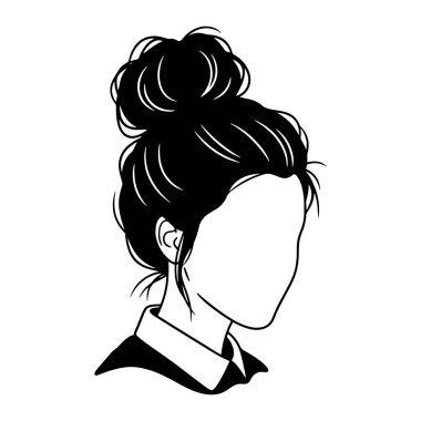 Profil görünümlü bir kadın kafası ve omuzlarının siyah ve beyaz hali. Saçları, kafasındaki bir topuz şeklinde şekillendirilmiş. Yüzünde de gevşek iplikler var. O yakalı bir gömlek ve bir küpe giyer. Minimalist ve meçhul, cesur çizgileri ve...