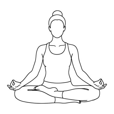 Nilüfer pozisyonunda elleri mudra hareketiyle oturan basit bir kadın çizgisi. Saçları topuz gibi geri çekiliyor ve tankla tayt giyiyor. Beyaz zemin üzerinde siyah çizgiler oluşturulur, sakinlik ve dinginlik hissi verir..