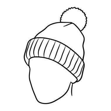 Üzerinde ponpon olan siyah örgü bir şapkanın basit bir siyah çizgisi var. Şapkasında kurdeleli bir kelepçe ve yuvarlak bir vücut var. Minimalist ve beyaz arkaplanda sadece siyah çizgiler var. Şapka, örgü şapka, bere. Siyah çizgili, siyah ve beyaz ponponlu şapka..