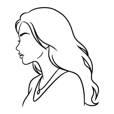 Sola bakan bir kadının kafasının basit siyah çizgisi. Onun saçı uzun ve dalgalı, ve ince bir gülümsemesi var. Bu minimalist ve dış hatların ötesinde yüz eksikliği var. Arkaplan düz beyaz.