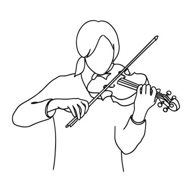 Keman çalan basit bir kadın çizgisi. Saçları at kuyruklu, kolları olan bir gömlek giyen yüzü olmayan bir kadın. O, sol elinde bir keman ve sağ elinde bir yay tutar. Kemanın belirgin bir vücudu, boynu ve parşömeni vardır. Taşralı.