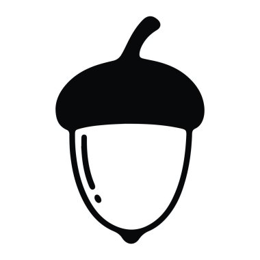 Basit bir siyah palamut silueti. Şapkası ve sapı sade beyaz arka planda. Palamutun pürüzsüz, yuvarlak bir şekli ve şapkadan çıkan küçük bir gövdesi vardır. Temiz çizgileri ve en az detayı olan bir temel..