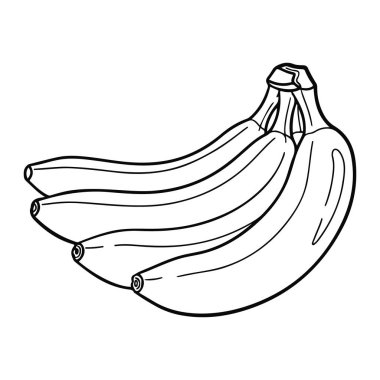 Beyaz arka planda bir grup muzun basit siyah beyaz çizgisi. Muzlar kavisli bir formasyonda tasvir edilir ve sapları yukarı doğru sağa dönük olur. Meyvenin temel şekli ve ana hatlarına en az sha ile odaklanır.