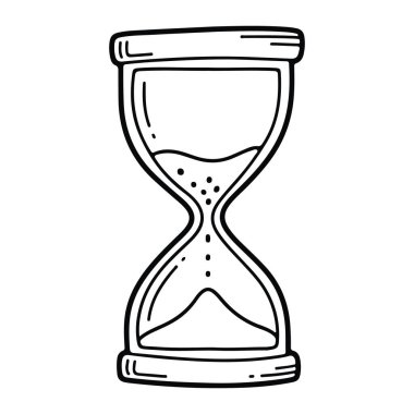 Beyaz arkaplanı olan bir kum saatinin basit siyah beyaz çizgisi. Kum saati klasik bir şekle sahiptir. Dar bir orta ve iki ucu vardır. Düz ve alt tarafı var. Gölgesiz bir minimalist, sadece siyah çizgiler ve fal noktalarını gösteriyor.