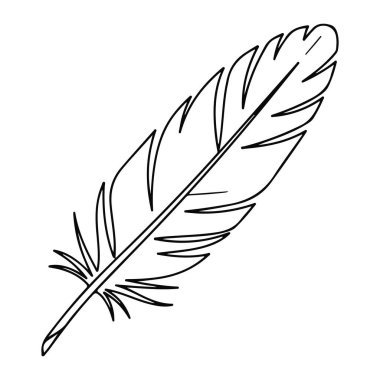 Beyaz arkaplandaki tek bir tüyden oluşan basit bir siyah çizgi. Tüy minimalist bir şekilde tasvir edilir. Temiz çizgiler ve gölgeleme yoktur. Tüyün kenarlarında daha küçük dikenlerin dallandığı uzun bir merkez şaftı vardır. Büyük ihtimalle...