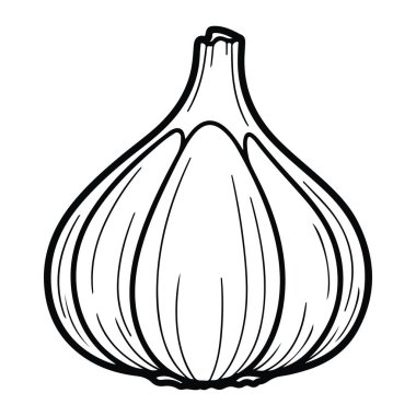 Beyaz arka planda sarımsaklı bir ampulden oluşan basit bir siyah çizgi. Ampulün yuvarlak bir tabanı var ve kağıt derisindeki kısa bir sapa kadar inceliyor. Bu da, içindeki tek karanfillerin kıvrımlı çizgilerle gösterildiğini gösteriyor. Tarzı minimalist ve cüretkar.