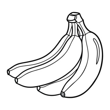 Beyaz arka planda üç muzdan oluşan basit bir siyah çizgi. Muzlar, şekil ve dokularını belirlemek için sadece siyah çizgiler kullanılarak en az gölgelendirme ve renk olmadan çiziliyorlar. Muzların sapı görülebilir.