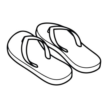 Beyaz arka planda iki parmak arası terlikten oluşan basit bir siyah çizgi. Parmak arası terlikler tek bir siyah çizgiyle çizilmiş, ne gölge ne de renk var. Biri diğerinin önünde, bir açıyla konumlandırılmışlar. Kayışlar ve tabanlar açıkça belirtilmiş, ve t