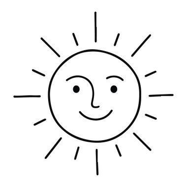 Güneşin gülümseyen yüzünün basit bir çizgisi ve içinden ışınlar uzanıyor. Güneşin yüzü yuvarlak bir vücuda sahiptir. Ağzı, burnu ve iki küçük gözü vardır. Yüz, güneş ışınlarını temsil eden kısa çizgilerle çevrilidir. Bütün takım siyah, beyaz bir sırtüstü.