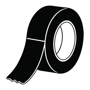 Beyaz çizgili siyah beyaz bir koli bandı rulosu. Bant kıvrımlı bir pozisyonda tasvir ediliyor, bandın ucu açık ve gevşek. Arkaplan düz beyaz, siyah taya temiz ve nötr bir kontrasttır.