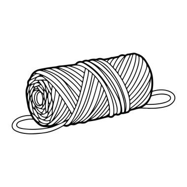 İplik gevşemiş bir iplik yumağından basit bir çizgi. İplik beyaz arka planda siyah çizgilerle tasvir edilir. İplik yumağı merkezde ve birkaç iplik gevşiyor, hareket hissi yaratıyor. Tarzı çok az.