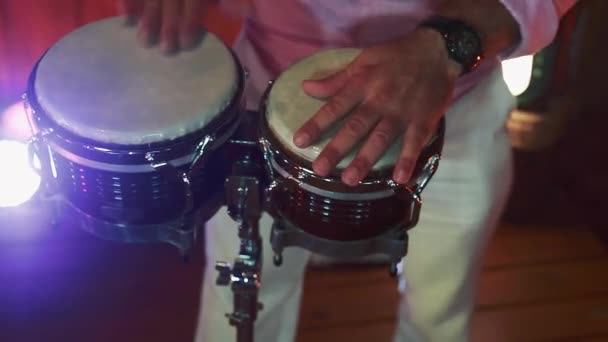 Close-up of man hands playing congas — Stock Video