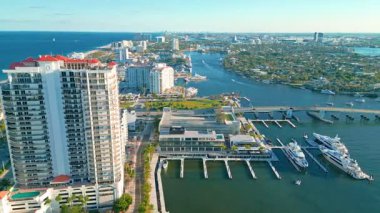 Aerial drone footage of Las Olas Boulevard and its surrounding area in Fort Lauderdale, Florida, perfect for travel, tourism, lifestyle, or real estate projects.