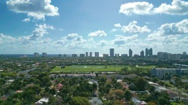 Aerial drone footage of residential area in Hollywood, Florida, perfect for real estate, travel, or city landscape projects.