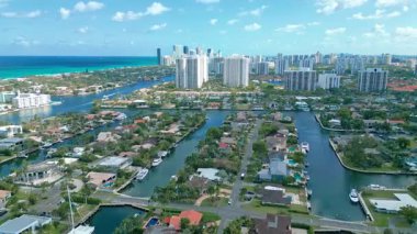 Aerial drone footage of Hallandale Beach, Florida, ideal for travel, real estate, or tourism projects.