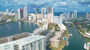 Aerial drone footage of Hallandale Beach, Florida, ideal for travel, real estate, or tourism projects.