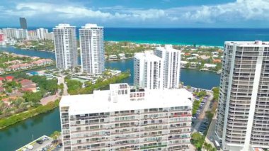 Aerial drone view of Aventura, Florida, perfect for real estate, travel, or lifestyle projects set in South Florida. 