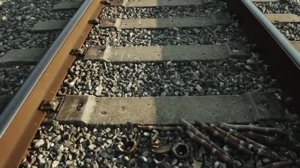 Железнодорожные пути при дневном свете — стоковое видео